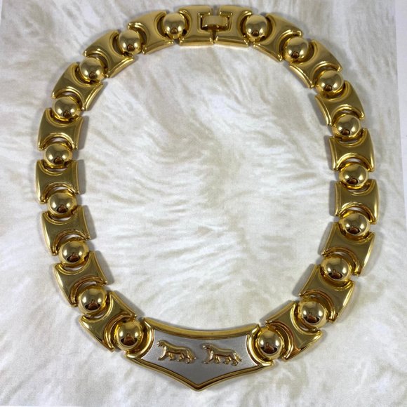Vintage two tone metal Panther Big Cat Necklace - Picture 2 of 7